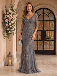 Sequin Mermaid Long Sleeves V Neck Mother of the Bride/Groom Dresses