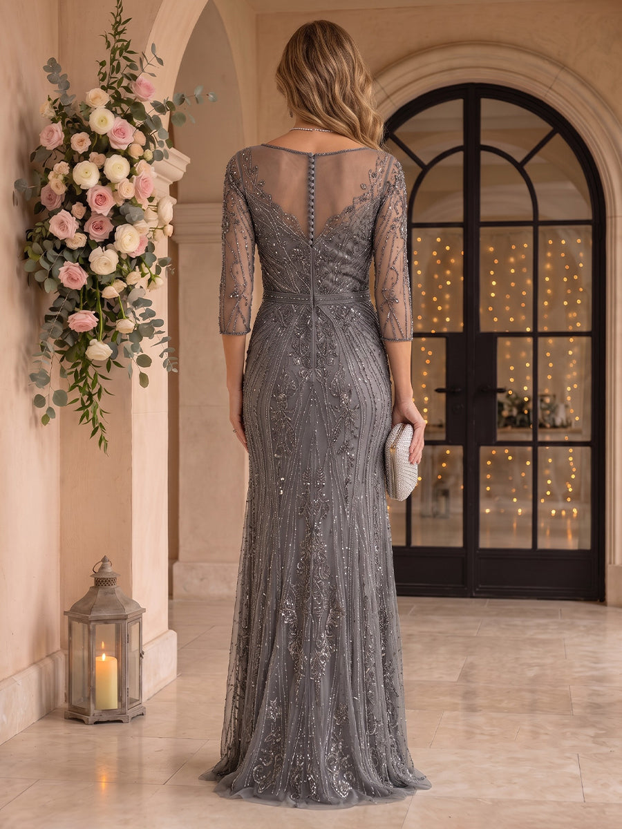 Sequin Mermaid Long Sleeves V Neck Mother of the Bride/Groom Dresses
