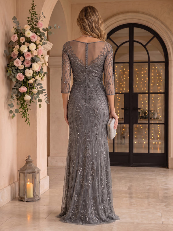 Sequin Mermaid Long Sleeves V Neck Mother of the Bride/Groom Dresses