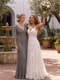 Sequin Mermaid Long Sleeves V Neck Mother of the Bride/Groom Dresses
