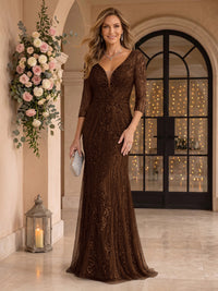 Sequin Mermaid Long Sleeves V Neck Mother of the Bride/Groom Dresses