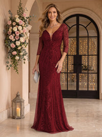 Sequin Mermaid Long Sleeves V Neck Mother of the Bride/Groom Dresses