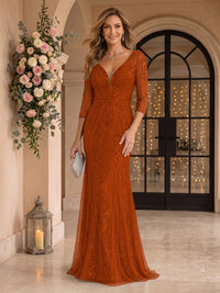 Sequin Mermaid Long Sleeves V Neck Mother of the Bride/Groom Dresses