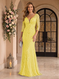 Sequin Mermaid Long Sleeves V Neck Mother of the Bride/Groom Dresses