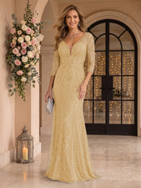 Sequin Mermaid Long Sleeves V Neck Mother of the Bride/Groom Dresses