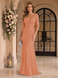Sequin Mermaid Long Sleeves V Neck Mother of the Bride/Groom Dresses