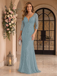 Sequin Mermaid Long Sleeves V Neck Mother of the Bride/Groom Dresses