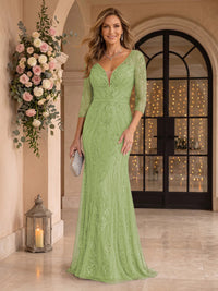 Sequin Mermaid Long Sleeves V Neck Mother of the Bride/Groom Dresses