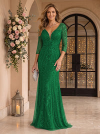 Sequin Mermaid Long Sleeves V Neck Mother of the Bride/Groom Dresses