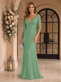 Sequin Mermaid Long Sleeves V Neck Mother of the Bride/Groom Dresses