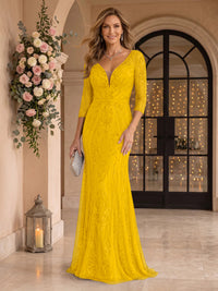 Sequin Mermaid Long Sleeves V Neck Mother of the Bride/Groom Dresses