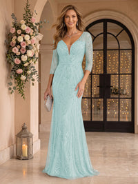 Sequin Mermaid Long Sleeves V Neck Mother of the Bride/Groom Dresses