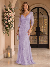 Sequin Mermaid Long Sleeves V Neck Mother of the Bride/Groom Dresses