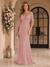 Sequin Mermaid Long Sleeves V Neck Mother of the Bride/Groom Dresses