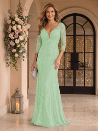 Sequin Mermaid Long Sleeves V Neck Mother of the Bride/Groom Dresses