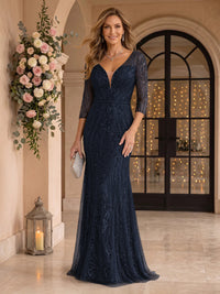 Sequin Mermaid Long Sleeves V Neck Mother of the Bride/Groom Dresses