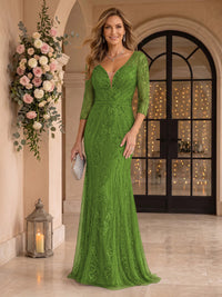 Sequin Mermaid Long Sleeves V Neck Mother of the Bride/Groom Dresses