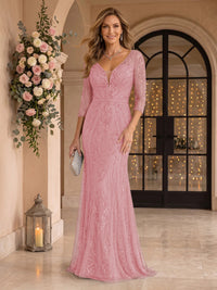 Sequin Mermaid Long Sleeves V Neck Mother of the Bride/Groom Dresses