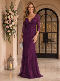 Sequin Mermaid Long Sleeves V Neck Mother of the Bride/Groom Dresses