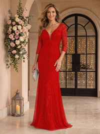 Sequin Mermaid Long Sleeves V Neck Mother of the Bride/Groom Dresses