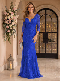 Sequin Mermaid Long Sleeves V Neck Mother of the Bride/Groom Dresses