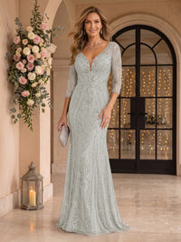 Sequin Mermaid Long Sleeves V Neck Mother of the Bride/Groom Dresses