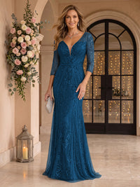 Sequin Mermaid Long Sleeves V Neck Mother of the Bride/Groom Dresses