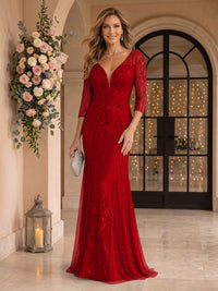 Sequin Mermaid Long Sleeves V Neck Mother of the Bride/Groom Dresses