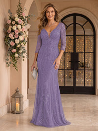 Sequin Mermaid Long Sleeves V Neck Mother of the Bride/Groom Dresses