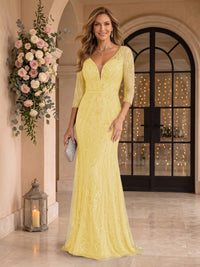Sequin Mermaid Long Sleeves V Neck Mother of the Bride/Groom Dresses
