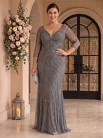 Mermaid Sequin Plus Size Long Sleeves V Neck Mother of the Bride/Groom Dresses