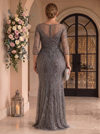 Mermaid Sequin Plus Size Long Sleeves V Neck Mother of the Bride/Groom Dresses