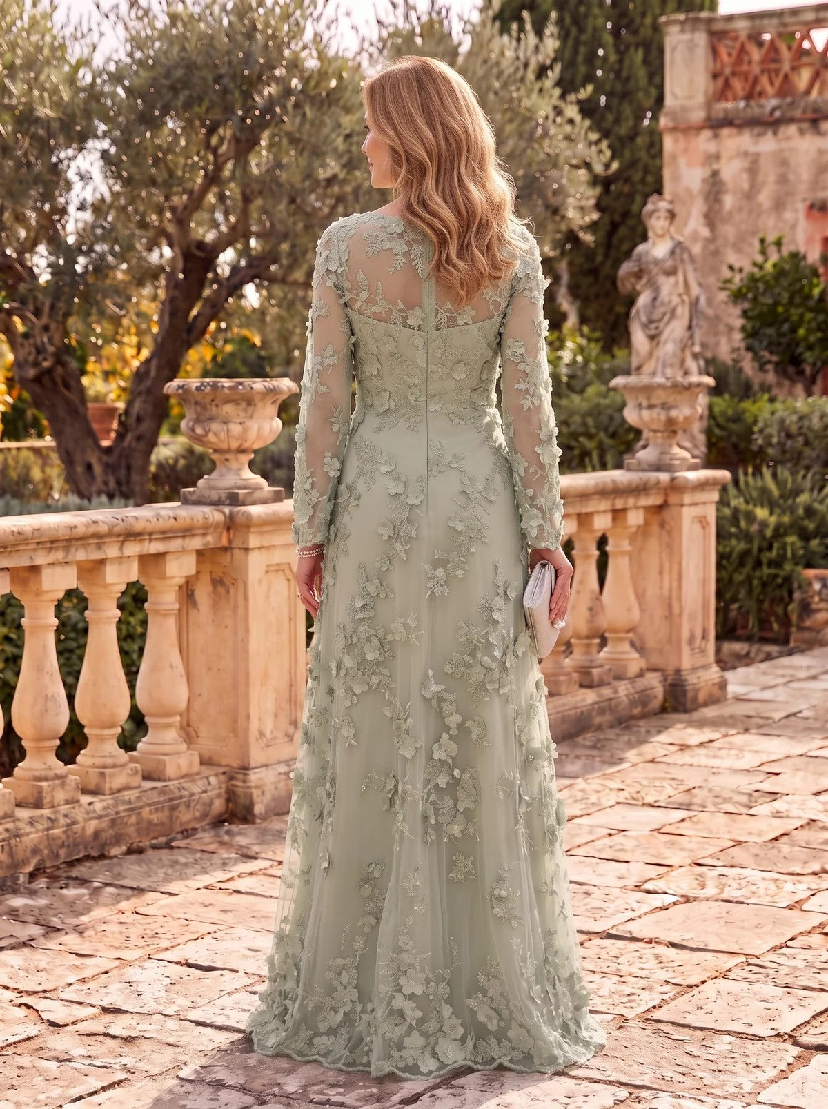 Long Sleeves V Neck A Line Floor Length Mother of the Bride/Groom Dresses