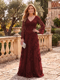 Long Sleeves V Neck A Line Floor Length Mother of the Bride/Groom Dresses