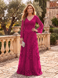 Long Sleeves V Neck A Line Floor Length Mother of the Bride/Groom Dresses