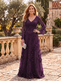 Long Sleeves V Neck A Line Floor Length Mother of the Bride/Groom Dresses