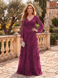 Long Sleeves V Neck A Line Floor Length Mother of the Bride/Groom Dresses