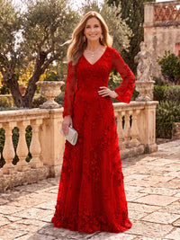 Long Sleeves V Neck A Line Floor Length Mother of the Bride/Groom Dresses