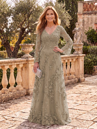 Long Sleeves V Neck A Line Floor Length Mother of the Bride/Groom Dresses