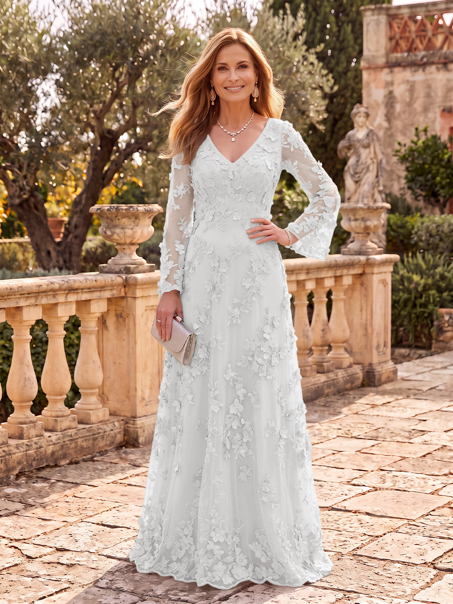 Stand Collar Tulle Long Sleeves Long Mother of the Bride/Groom Dresses