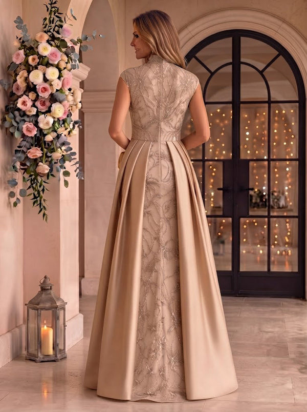 Stand Collar Cap Sleeves Sequin Mermaid Mother of the Bride/Groom Dresses