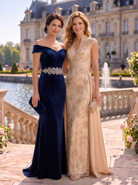 Sequin Mermaid Stand Collar Cap Sleeves Mother of the Bride/Groom Dresses