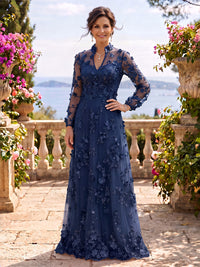 Stand Collar Tulle Long Sleeves Long Mother of the Bride/Groom Dresses