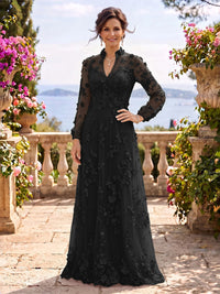 Stand Collar Tulle Long Sleeves Long Mother of the Bride/Groom Dresses