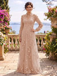 Stand Collar Tulle Long Sleeves Long Mother of the Bride/Groom Dresses