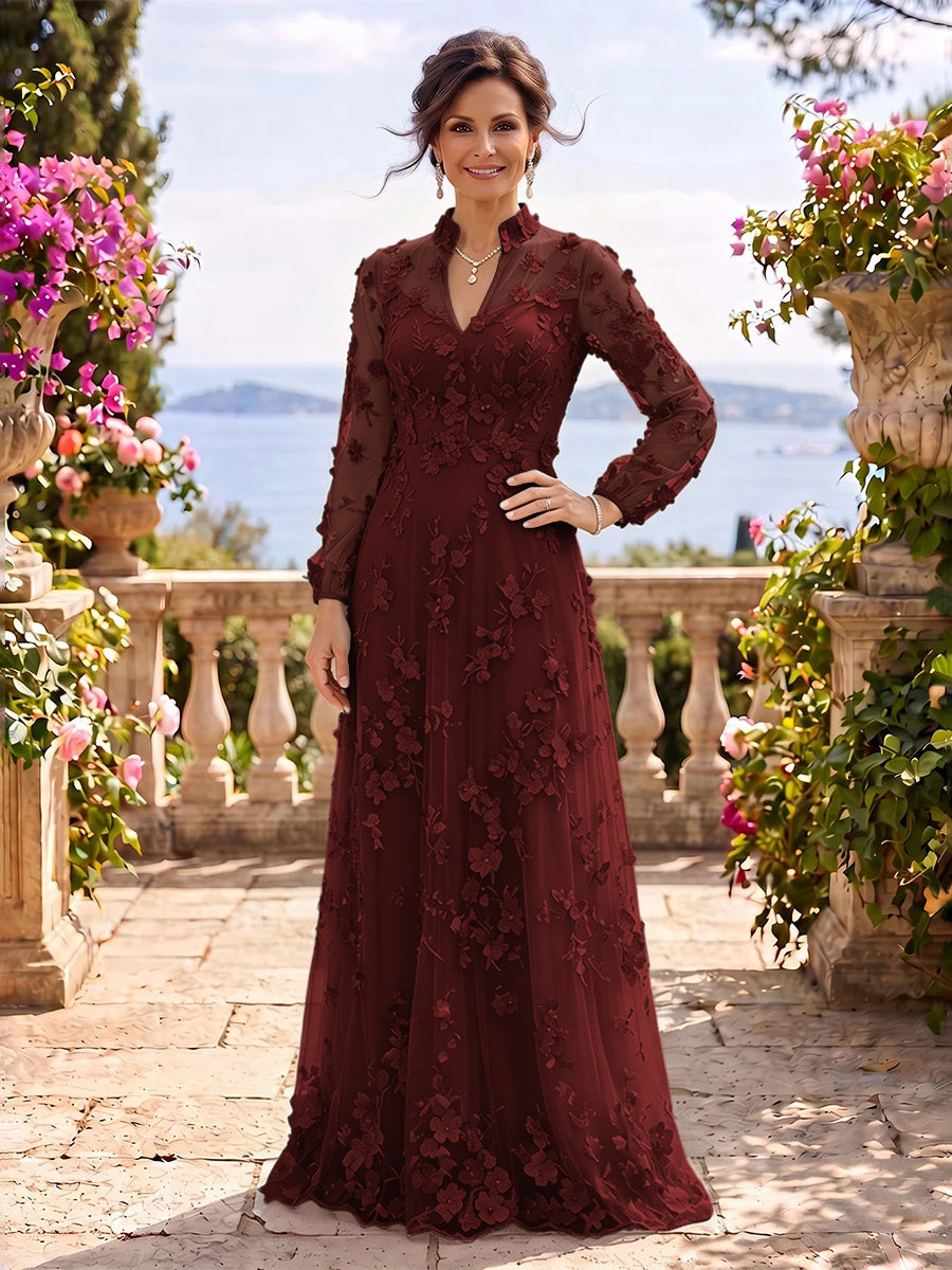 Stand Collar Tulle Long Sleeves Long Mother of the Bride/Groom Dresses