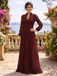 Stand Collar Tulle Long Sleeves Long Mother of the Bride/Groom Dresses