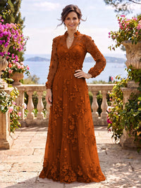 Stand Collar Tulle Long Sleeves Long Mother of the Bride/Groom Dresses