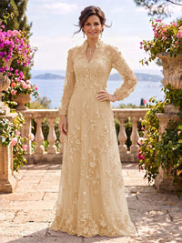 Stand Collar Tulle Long Sleeves Long Mother of the Bride/Groom Dresses