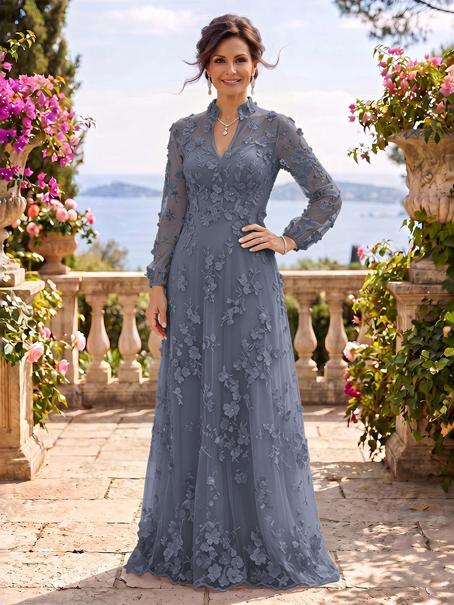 Stand Collar Tulle Long Sleeves Long Mother of the Bride/Groom Dresses